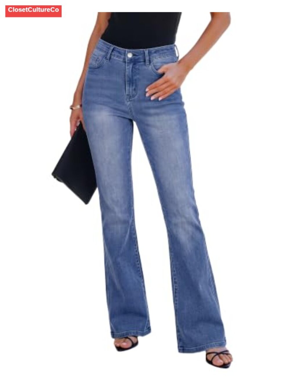 GRAPENT Women High Rise Flare Jeans Stretch Denim Wide Leg Pants